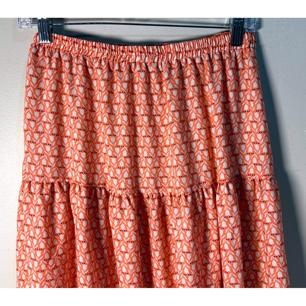 MAX STUDIO Tiered Maxi Skirt Coral Floral Print Women's Size S - Picture 4 of 7